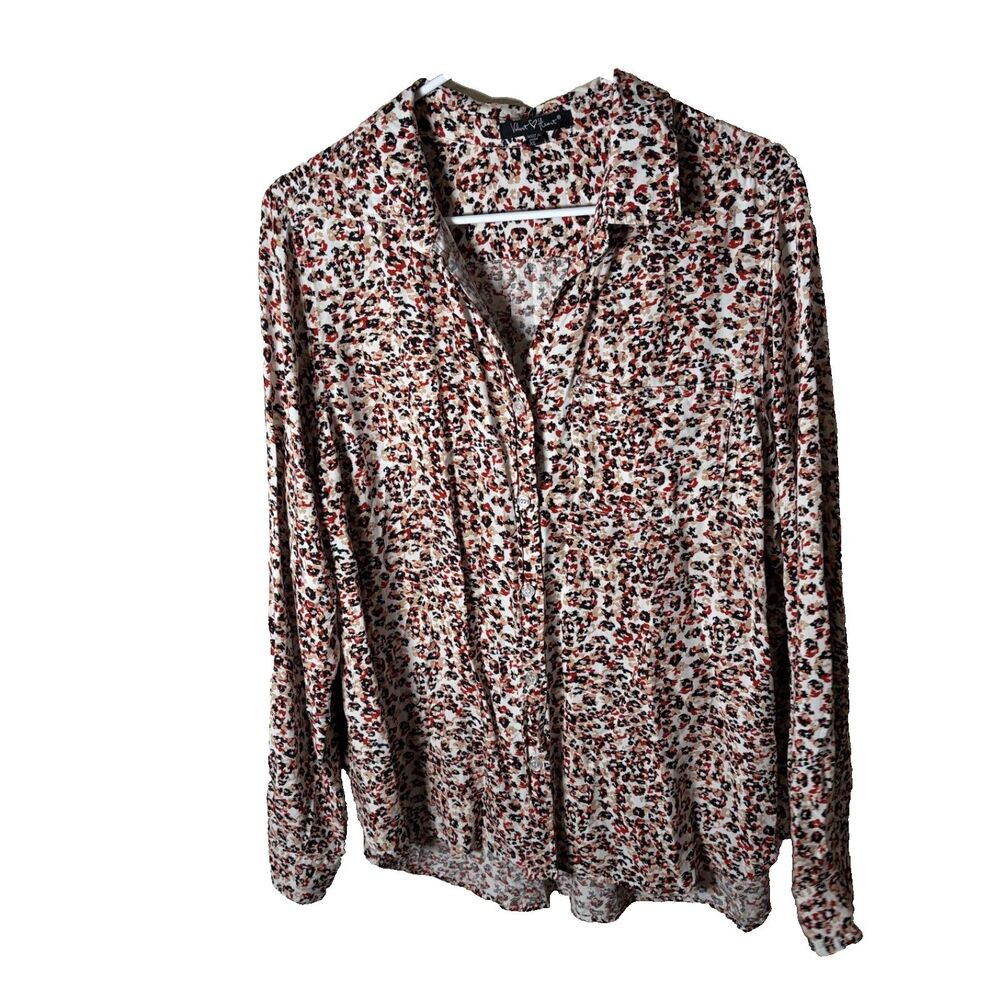 Velvet Heart Shirt Women's XL Printed Button Up Long Sleeve Collared Top Printed